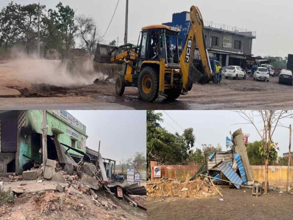 जांजगीर चाम्पा जिले के नेशनल हाईवे मार्ग पर अवैध कब्जा पर की गई कार्रवाई जांजगीर चाम्पा अवैध कब्जा